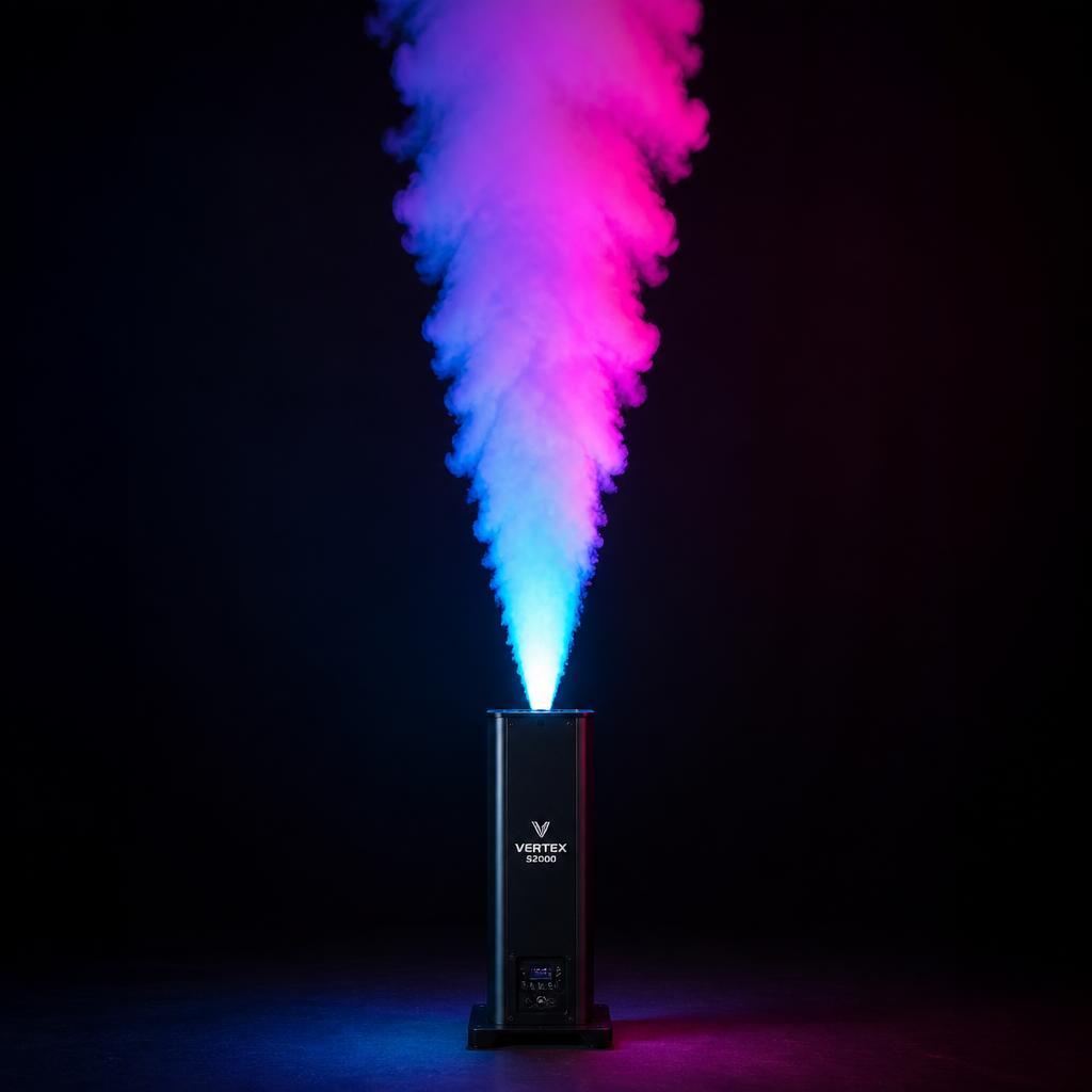 Vertical smoke machine firing an illuminated smoke column